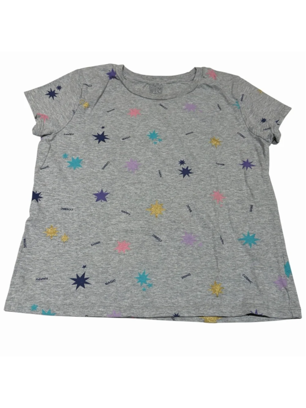 Gymboree Gray Short Sleeve Tee With “Happy , Magic, And Cosmic” On It Size 10-12